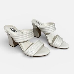 Bleecker & Bond Dorothy Block Heel Sandals White Strappy Slip On Size 6